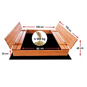 Uzavíratelné pískoviště s lavičkami 120 x 120 - impregnované, Ourbaby®