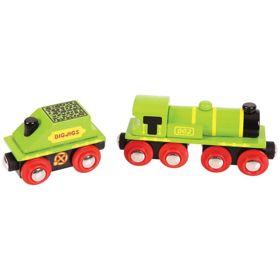 Bigjigs Rail Zelená lokomotiva s tendrem + 3 koleje, Bigjigs Rail