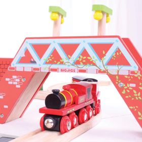 Bigjigs Rail Červená lokomotiva s tendrem + 3 koleje, Bigjigs Rail